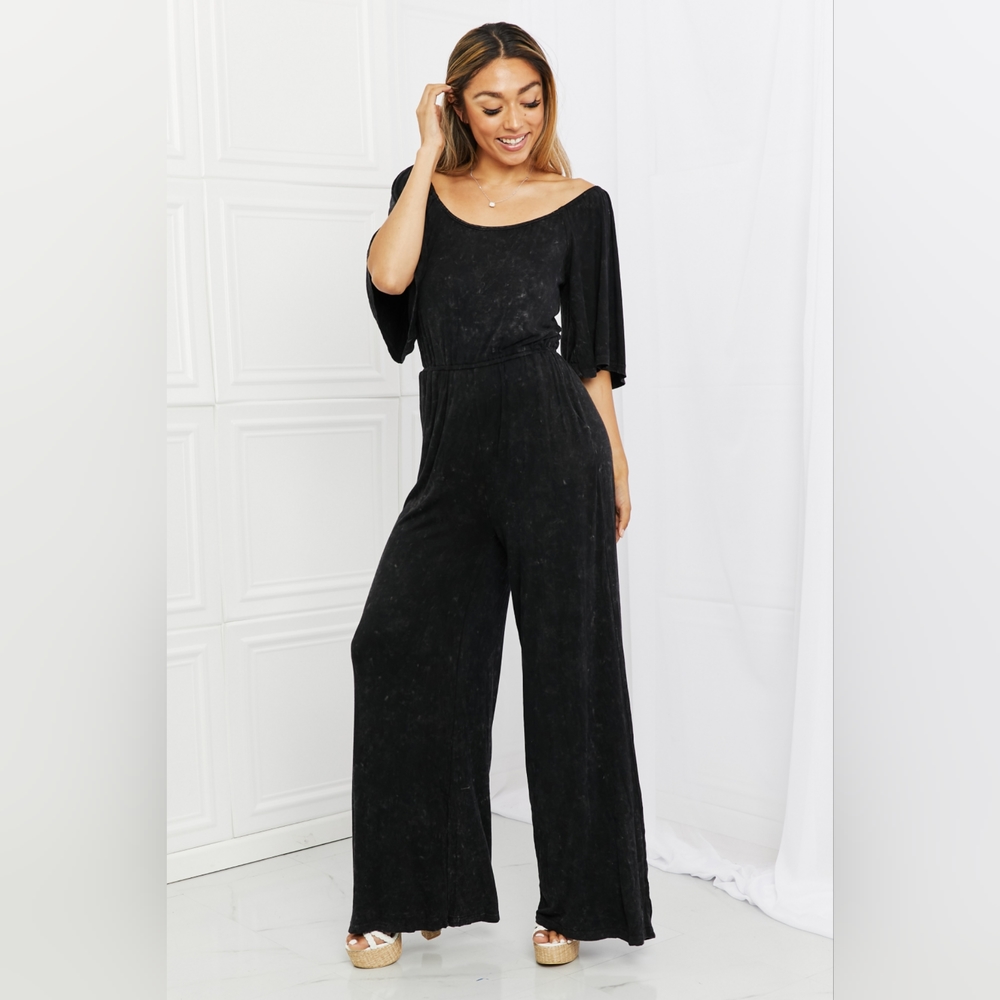 White Birch Designer Weekend Trip Black Vintage Wash Jumpsuit
